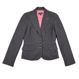 Y2K Bebe Pinstripe Blazer Women 6 Gray Pink VTG Office Coquette Slim Made Canada
